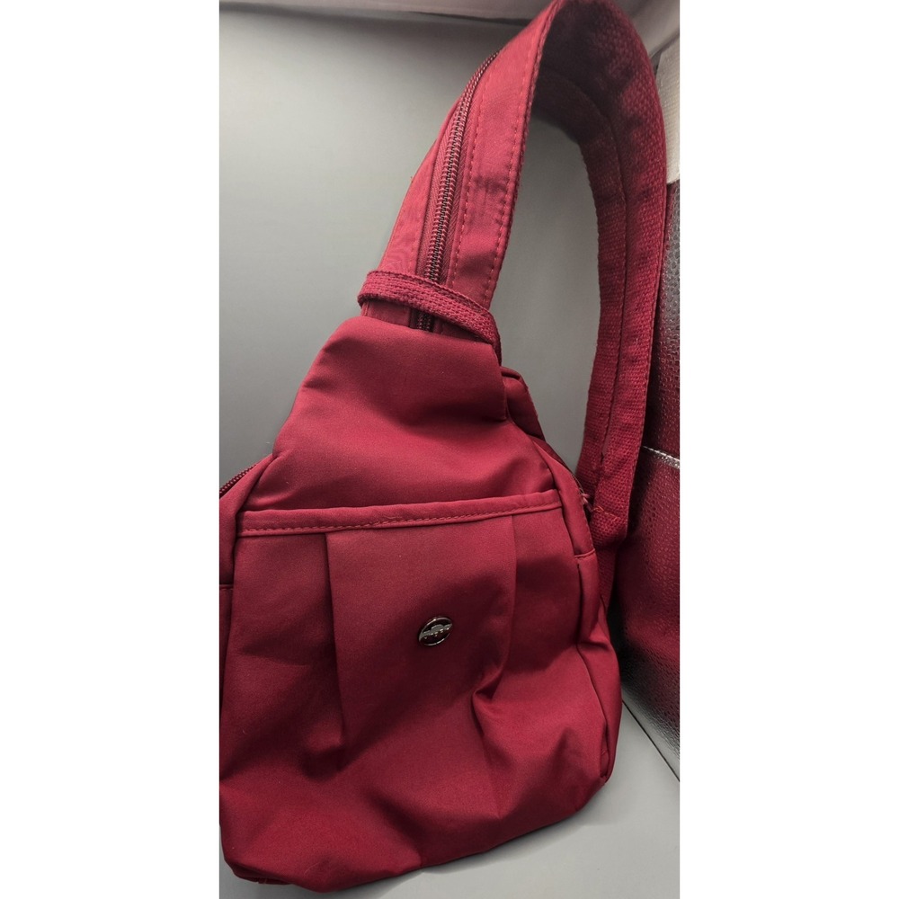 JingPin Raspberry Red Nylon Convertible Backpack Sling Crossbody Bag Multi...